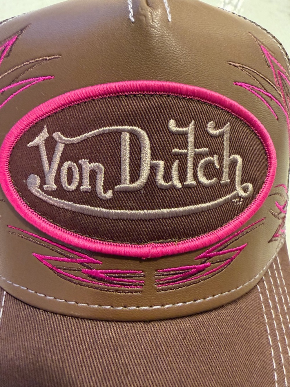 Von Dutch Brown Hat with Pink Accents